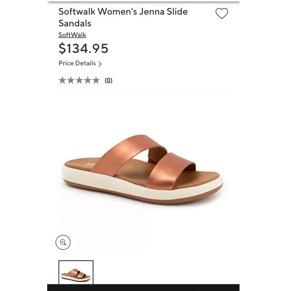 NWOT Softwalk Jenna Slide Sandals Metallic Copper Leather S2408-275 Size 9
